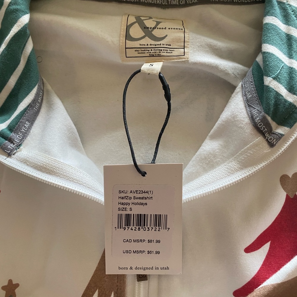 HalfZip Sweatshirt with Green and White Stripes